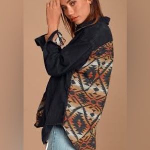 Free People Echo Rock Western Black Aztec Button Down Top Blouse